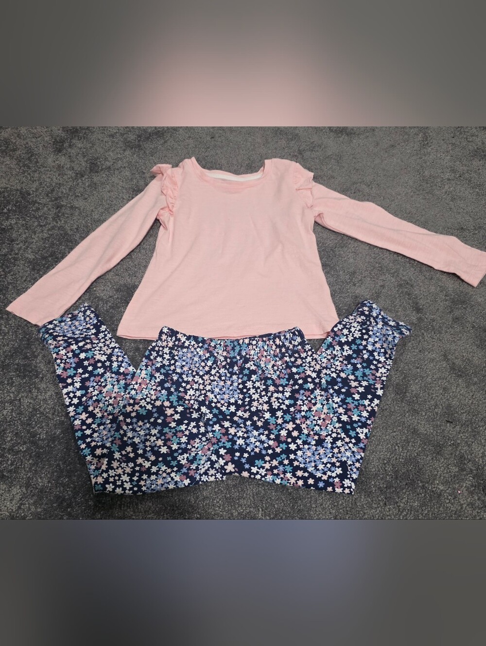 Girls Pink Ruffle-Shoulder Top & Navy Floral Pants Kids Set